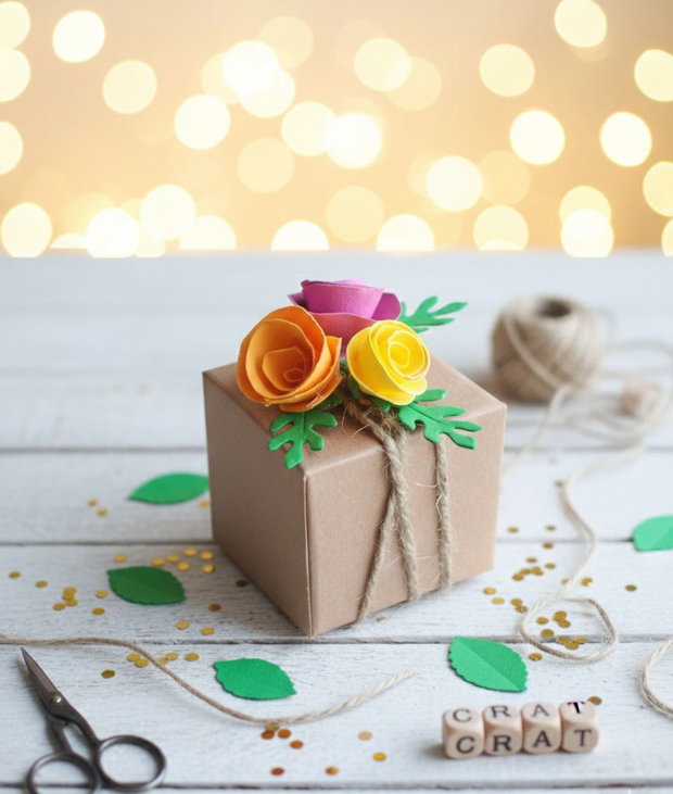 Cutiută craft pentru mărturii nuntă sau botez decorată cu trandafiri