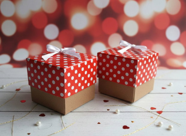 Cutii craft cu capac rosu cu buline
