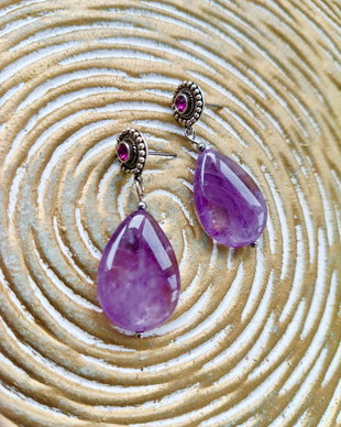 Cercei ametist natural & cristale swarovski