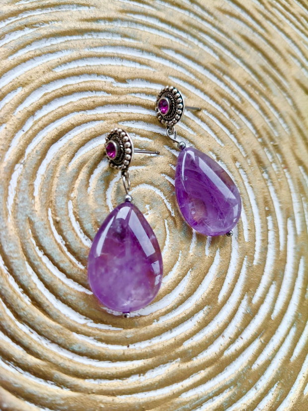 Cercei ametist natural & cristale swarovski
