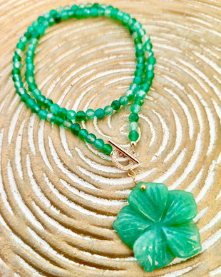 Colier floare Aventurin verde & agate verzi