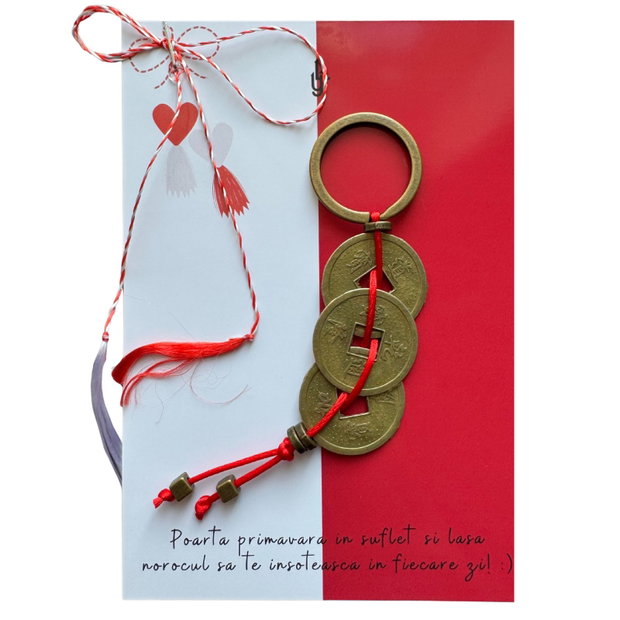 Martisor - breloc Feng Shui cu monede chinezesti - rosu