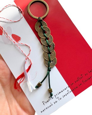 Martisor - breloc Feng Shui cu monede chinezesti - verde