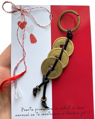 Martisor - breloc Feng Shui cu monede chinezesti - negru