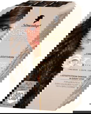 Vopsea Permanenta - Crema Coloranta de Ingrijire - Schwarzkopf Creme Supreme 3x Bonding HaptIQ System, nuanta 6-0 Saten Deschis Natural, 1 pachet