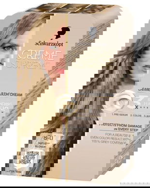Vopsea Permanenta - Crema Coloranta de Ingrijire - Schwarzkopf Creme Supreme 3x Bonding HaptIQ System, nuanta 8-0 Blond Natural, 1 pachet