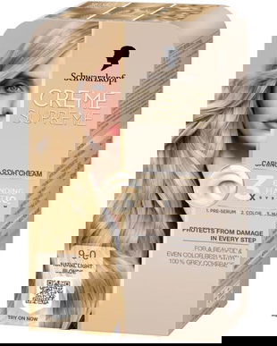 Vopsea Permanenta - Crema Coloranta de Ingrijire - Schwarzkopf Creme Supreme 3x Bonding HaptIQ System, nuanta 9-0 Blond Deschis Natural, 1 pachet