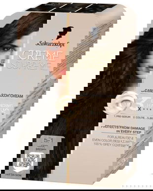 Vopsea Permanenta - Crema Coloranta de Ingrijire - Schwarzkopf Creme Supreme 3x Bonding HaptIQ System, nuanta 5-1 Saten Rece, 1 pachet