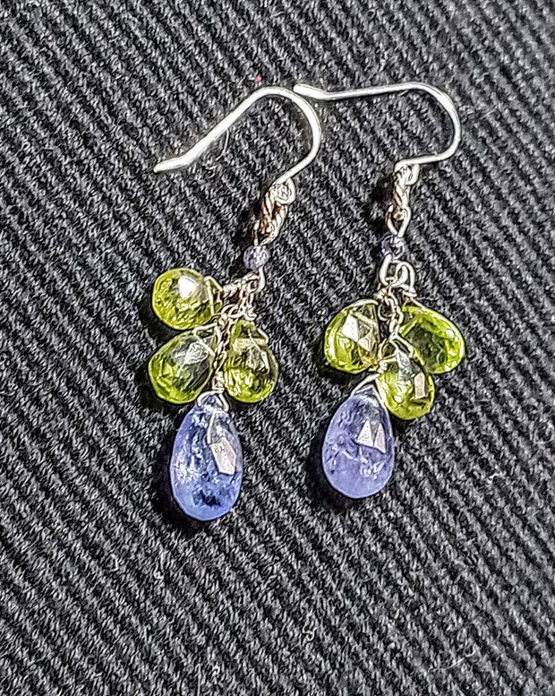 Rezervati Cercei argint tanzanit peridot briolete lant argint boho chic trendy - Transport gratuit