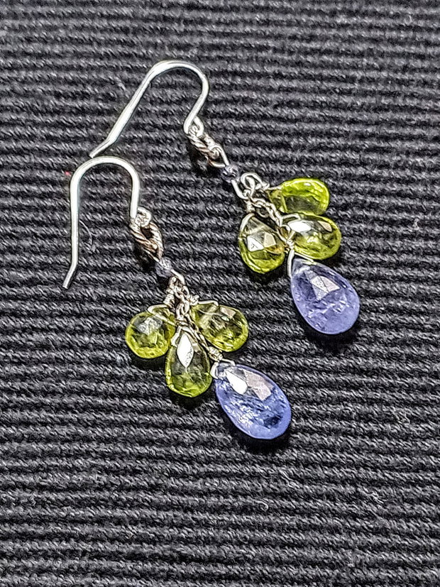 Rezervati Cercei argint tanzanit peridot briolete lant argint boho chic trendy - Transport gratuit