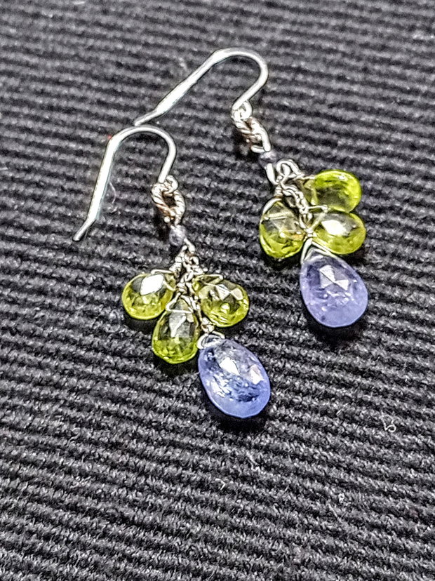 Rezervati Cercei argint tanzanit peridot briolete lant argint boho chic trendy - Transport gratuit