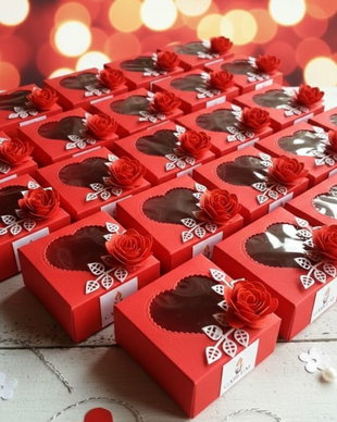 Cutii cu fereastră și decorate cu trandafir