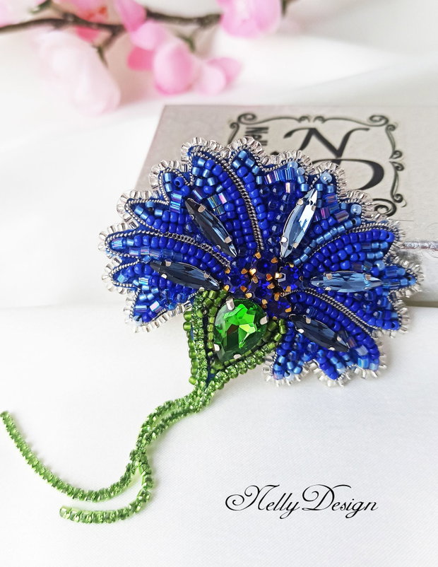 "Albastrea" - Brosa broderie manuala