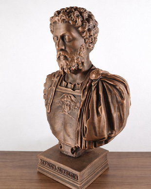 Statuetă Bust Marcus Aurelius - Replică Muzeu, Finisaj Manual tip Bronz Antic, Structură Solidă (Weighted), Înălțime 28 cm, Decorațiune Premium Birou
