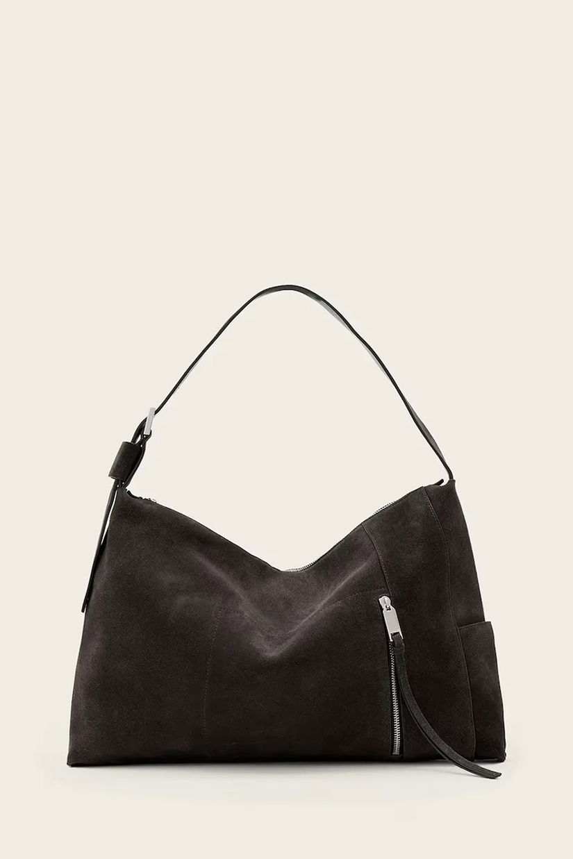 AllSaints geantă de mână din piele întoarsă ALBA