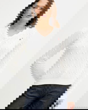 U.S. Polo Assn. pulover de bumbac V-NECK CABLE