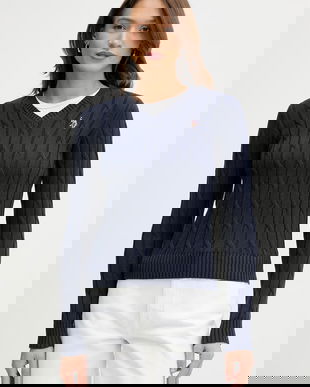 U.S. Polo Assn. pulover de bumbac V-NECK CABLE