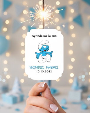 Etichete artificii tort personalizate tematică Ștrumf