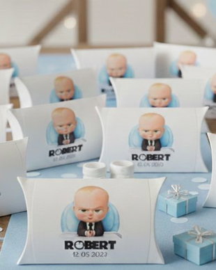 Cutiuțe Baby Boss pentru mărturii botez băiețel  model perniță, personalizate