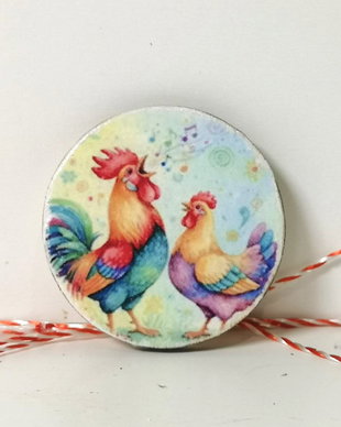 Martisor cu pasari de curte - gaina si cocos