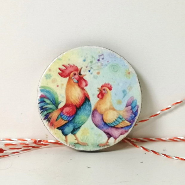 Martisor cu pasari de curte - gaina si cocos