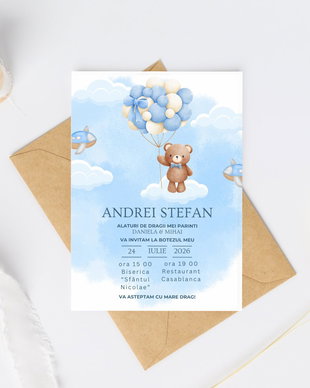Invitație digitală personalizată pentru botez  format PDF / WhatsApp