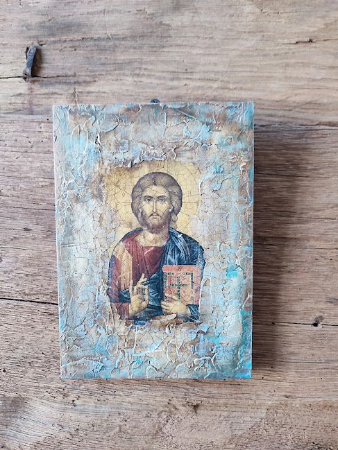 Icoană decorativă pe lemn, tehnică mixtă unicat