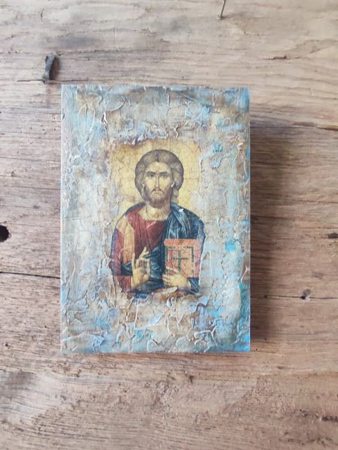 Icoană decorativă pe lemn, tehnică mixtă unicat