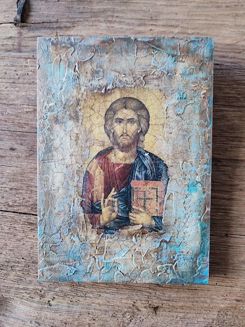 Icoană decorativă pe lemn, tehnică mixtă unicat
