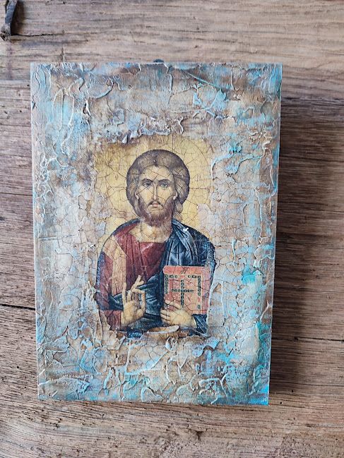 Icoană decorativă pe lemn, tehnică mixtă unicat