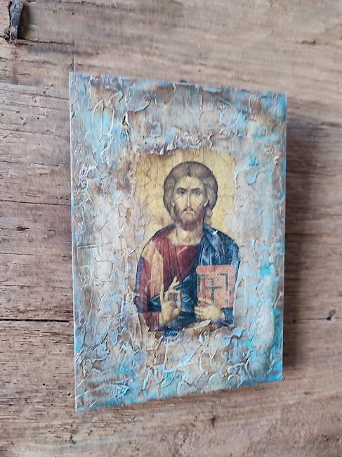 Icoană decorativă pe lemn, tehnică mixtă unicat