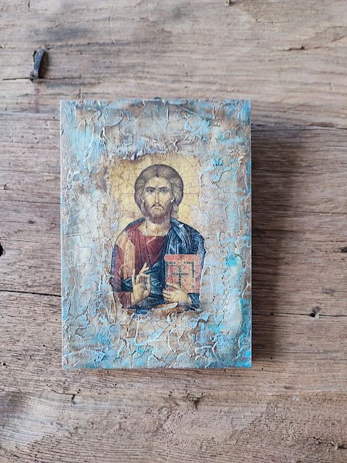 Icoană decorativă pe lemn, tehnică mixtă unicat