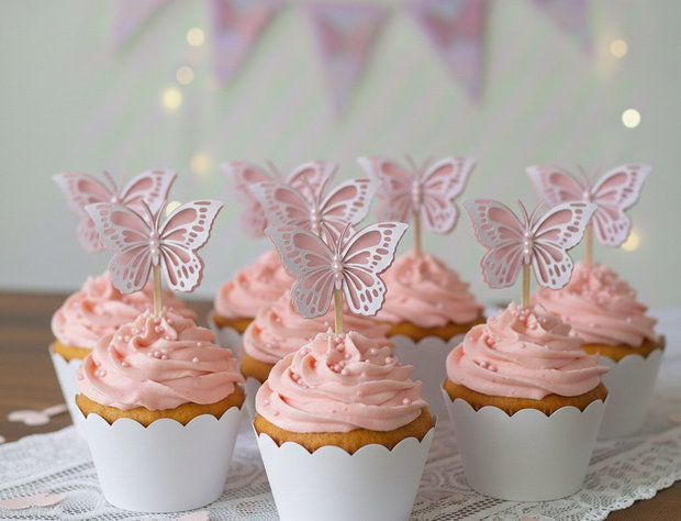 Fluturi roz cu alb pentru candy bar
