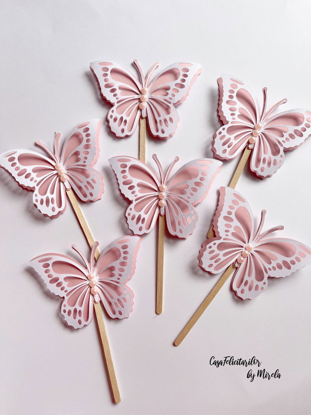 Fluturi roz cu alb pentru candy bar