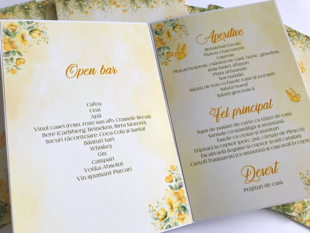Meniuri botez fetițe Fluturi galbeni