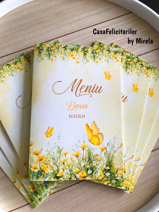 Meniuri botez fetițe Fluturi galbeni