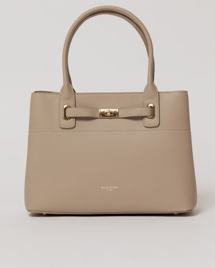 Geanta office taupe cu detalii aurii