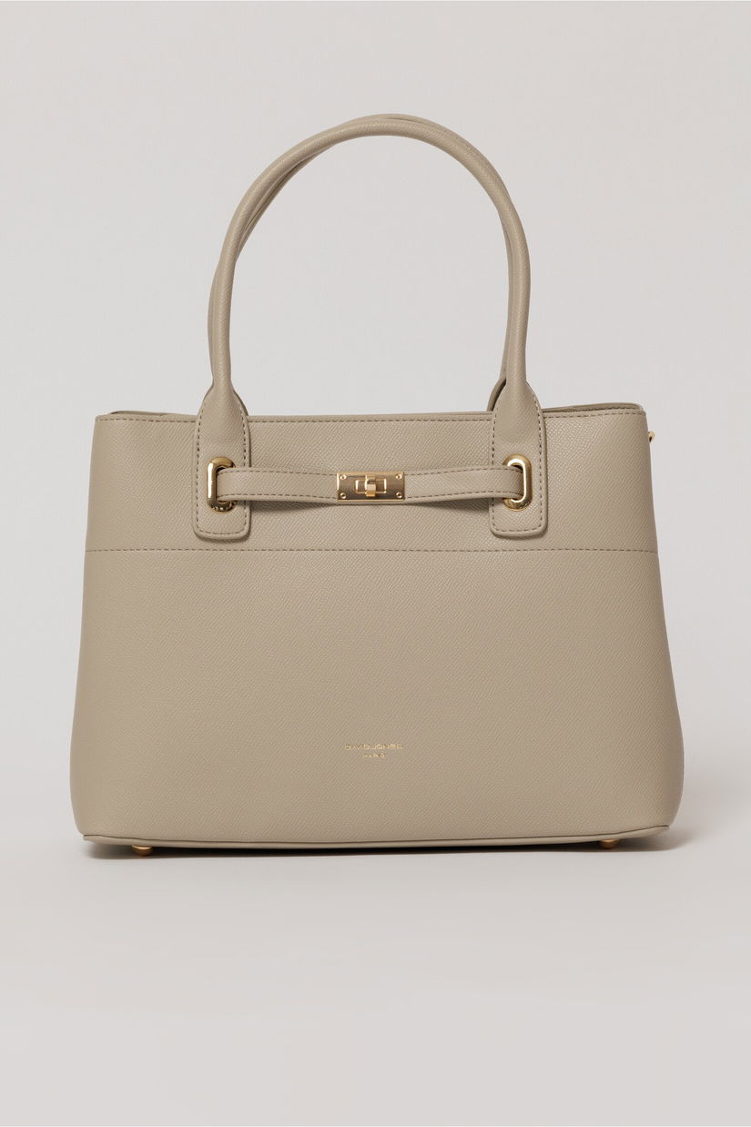 Geanta office gri deschis cu detalii aurii