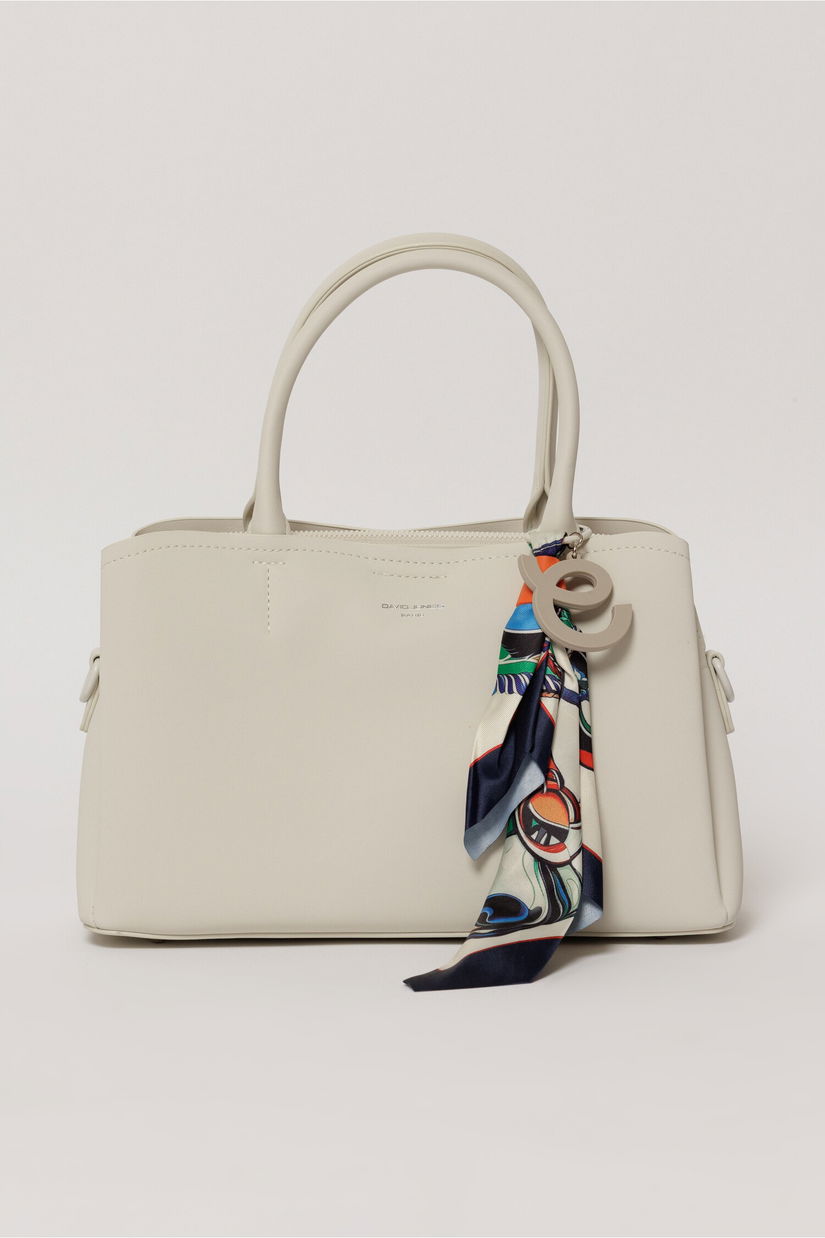 Geanta ivory cu esarfa decorativa multicolora