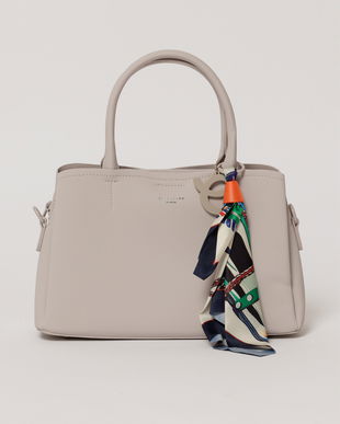 Geanta lila cu esarfa decorativa multicolora