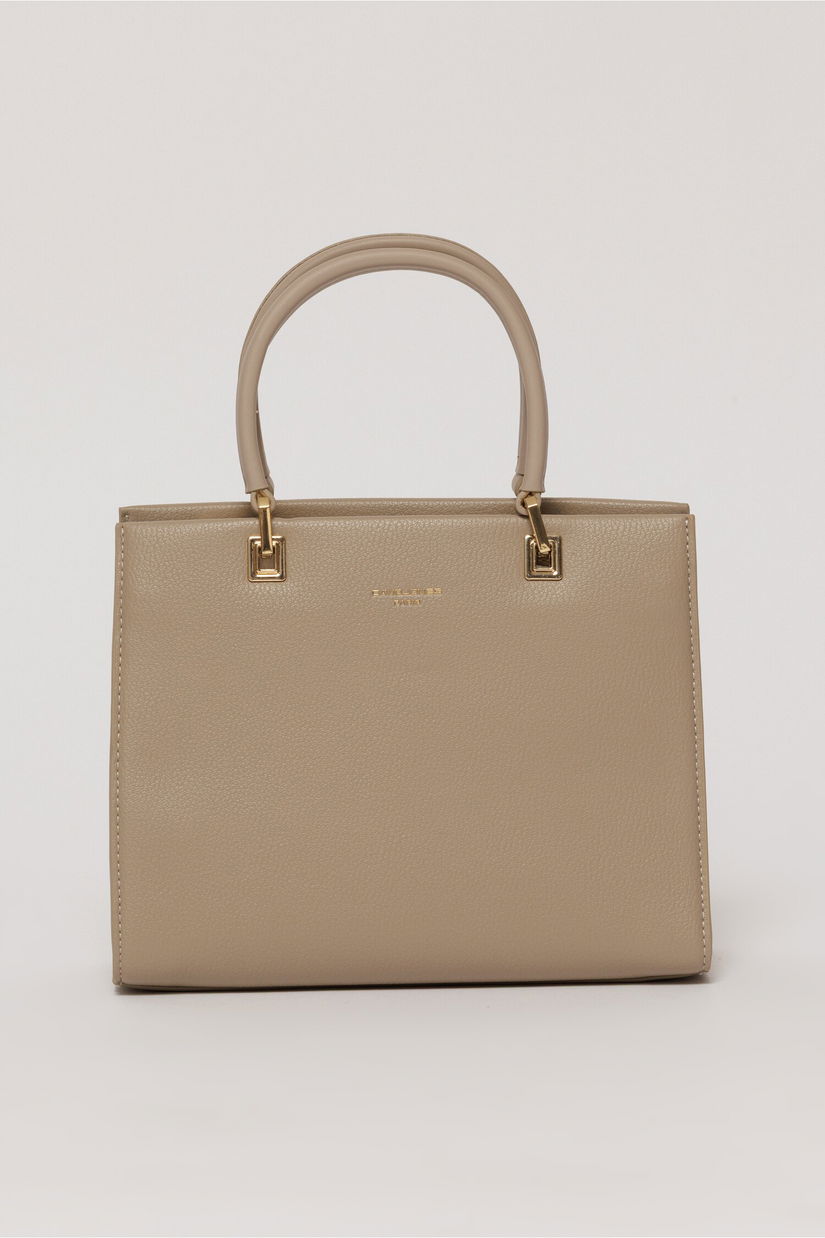 Geanta taupe office patrata din piele ecologica cu maner dublu