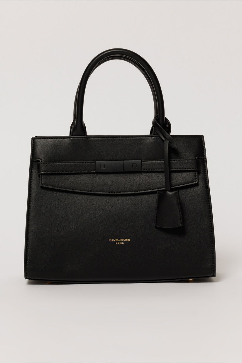 Geanta office neagra din piele ecologica cu aplicatie metalica