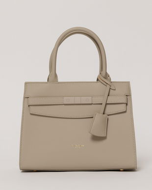 Geanta office gri deschis din piele ecologica cu aplicatie metalica