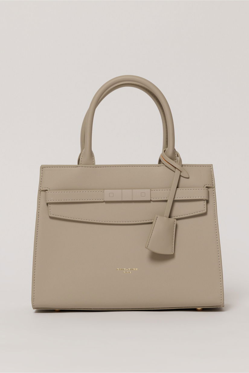 Geanta office gri deschis din piele ecologica cu aplicatie metalica