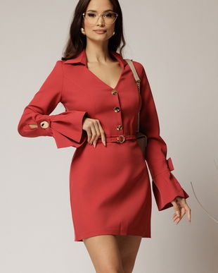 Rochie DY Fashion caramizie cu maneci evazate si decolteu cu guler