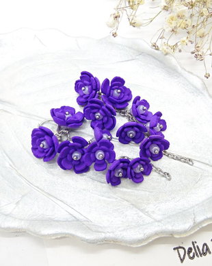 Cercei Handmade unicat cu flori mov (cod1383) - cadouri femei, cercei eleganti botez, bijuterii unicat flori