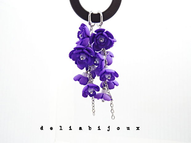 Cercei Handmade unicat cu flori mov (cod1383)