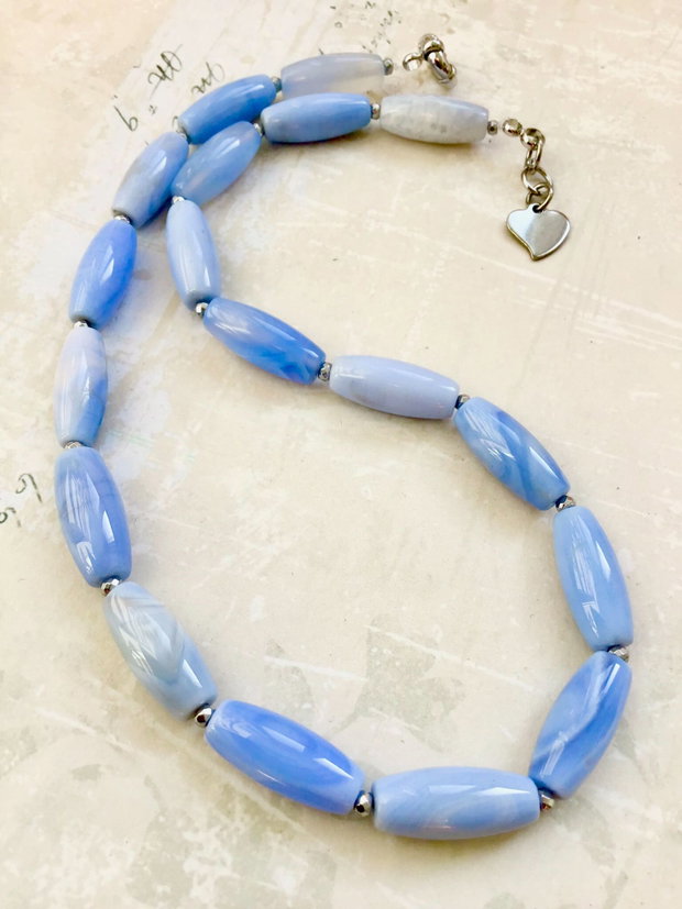 Colier calcedonie bleu