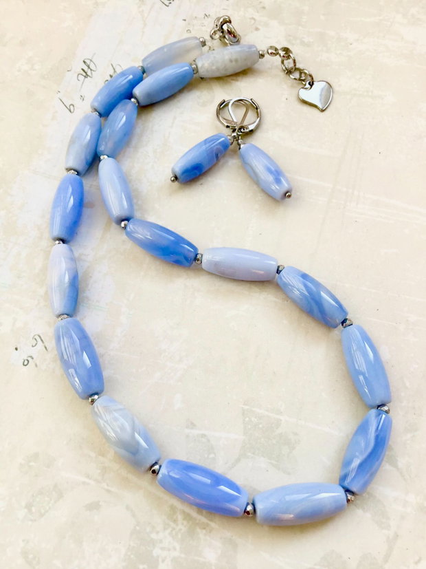 Colier calcedonie bleu