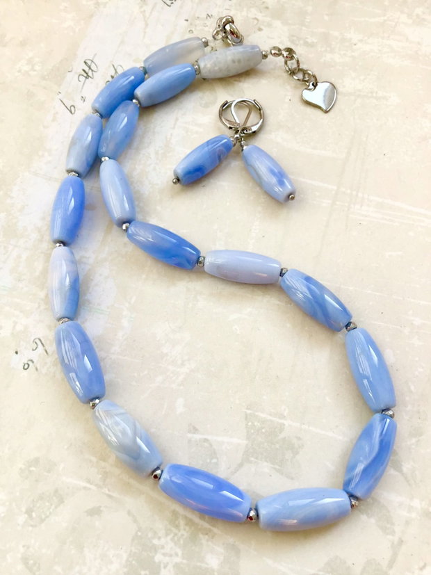 Colier calcedonie bleu